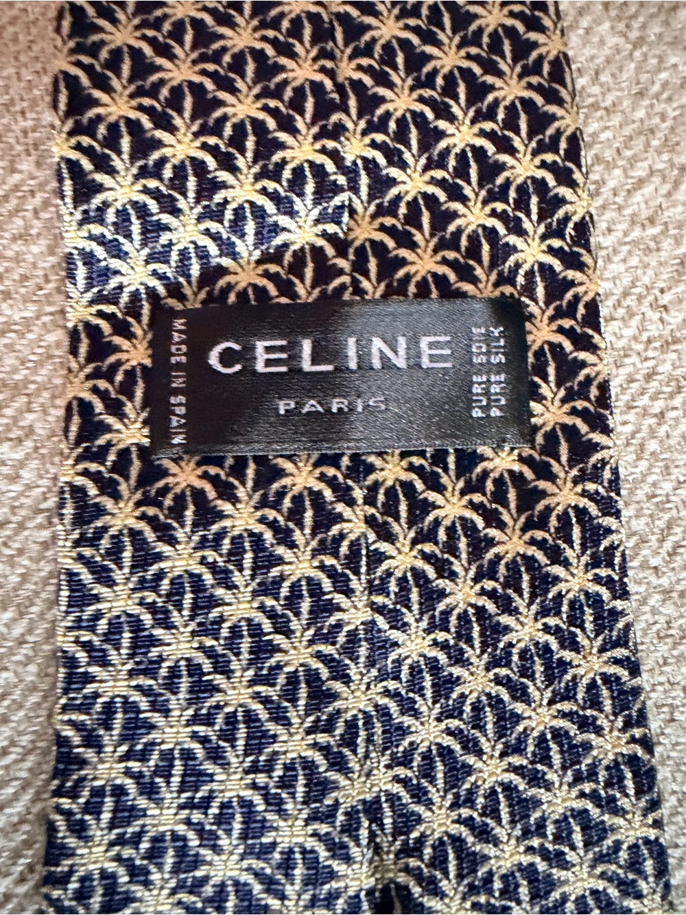 Celine Navy Tie with Gold Geometric Motif AUTHENTIC